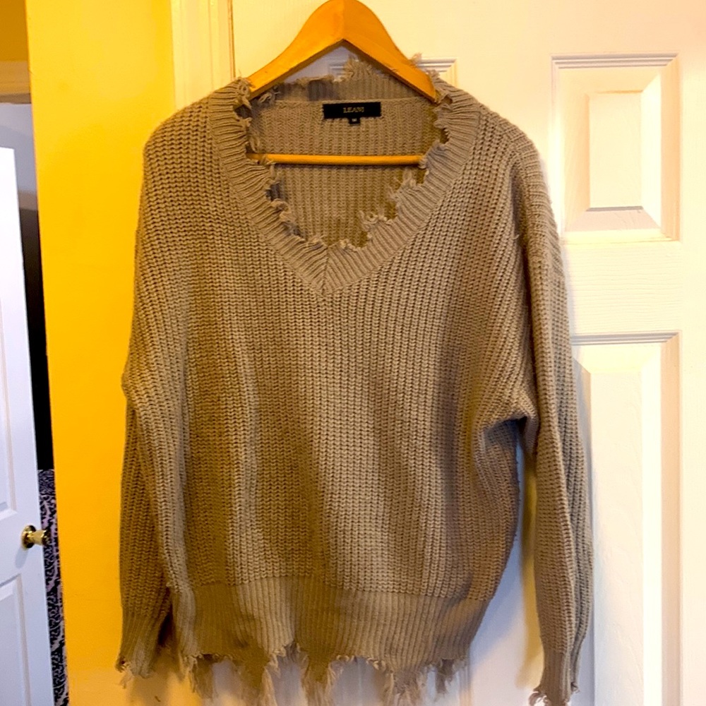 Female Longsleeve Sweater Shirt soft comfortable fit. Brand Leani Color Tan